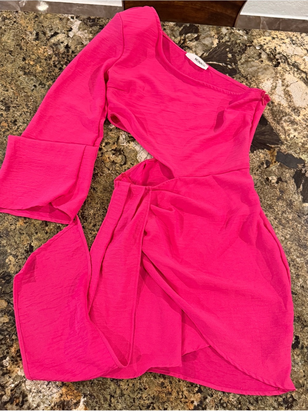 monaco Hot Pink Asymmetrical One-Shoulder Cutout Dress